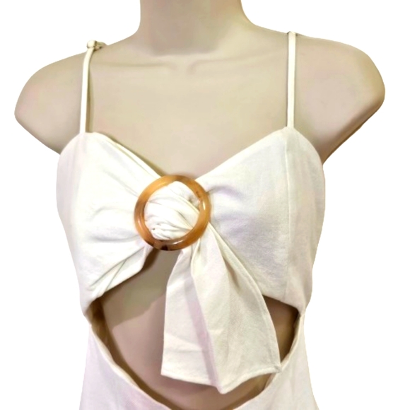 SABO Skirt Bella White Cut-Out Dress with Beige Button Detail, Large,NWT - Picture 4 of 16